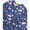 Sleepy Cats Print Drop Shoulder Mesh Frill Dress, Navy - Dresses - 5