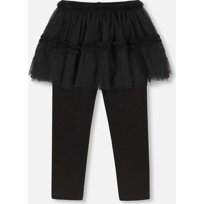 Leggings With Tulle Skirt, Black - Leggings - 3