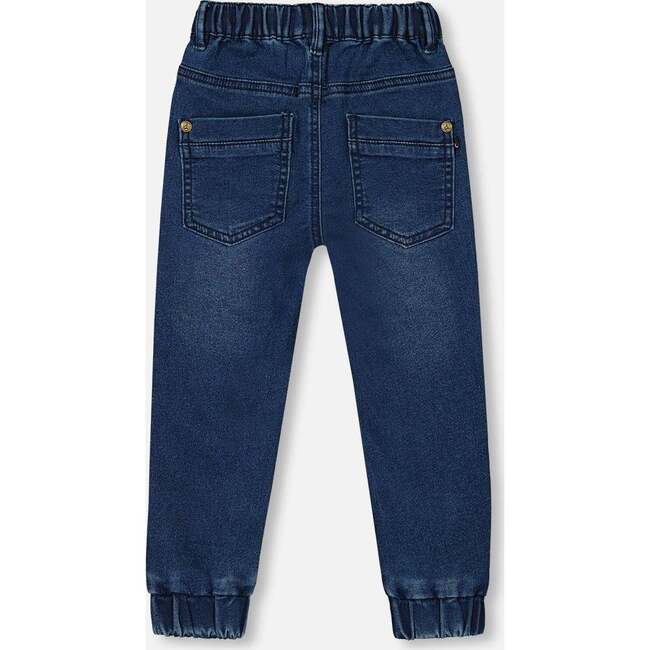 French Terry Denim Jogger Pants, Dark Blue - Jeans - 3