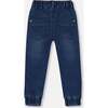 French Terry Denim Jogger Pants, Dark Blue - Jeans - 3