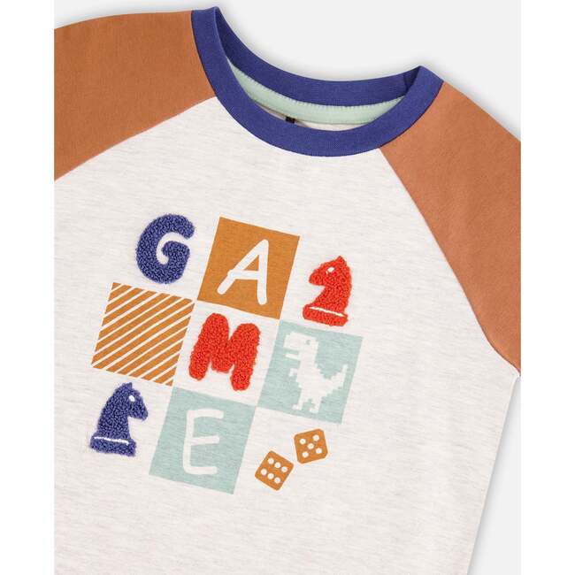 Game Print Raglan Sleeve Jersey T-Shirt, Oatmeal Mix - T-Shirts - 4