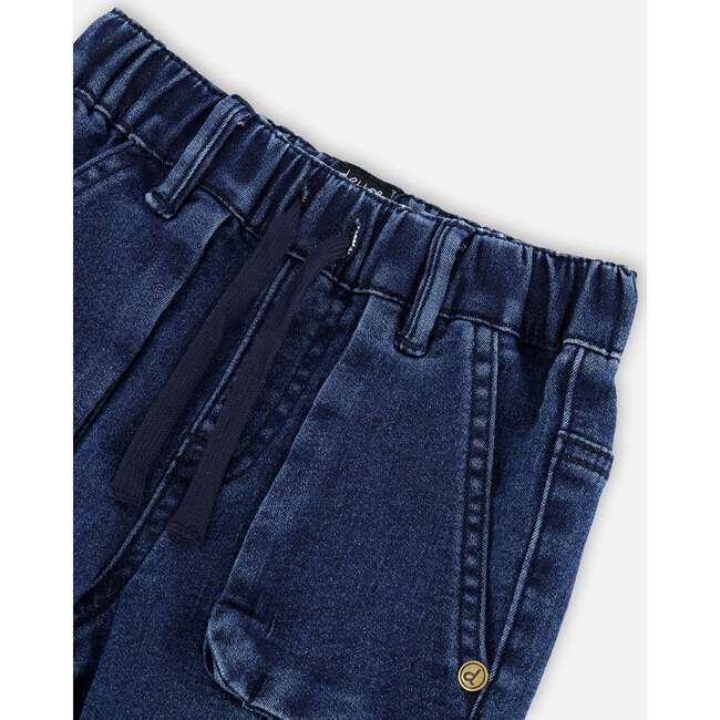 French Terry Denim Jogger Pants, Dark Blue - Jeans - 4