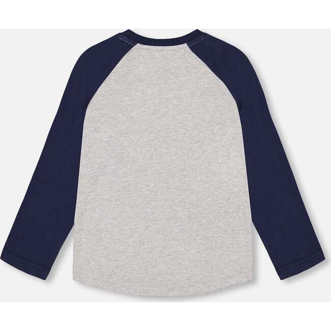 Headphone Print Raglan Sleeve Jersey T-Shirt, Grey Mix & Navy - T-Shirts - 4