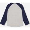 Headphone Print Raglan Sleeve Jersey T-Shirt, Grey Mix & Navy - T-Shirts - 4