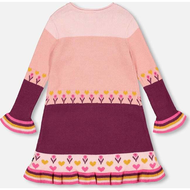 Hedgehog Intarsia Color-Block Knit Sweater Dress, Powder Pink - Dresses - 4