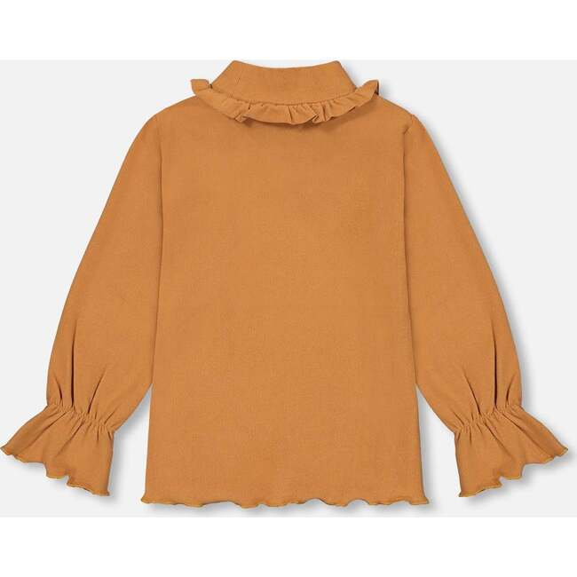 Super Soft Brushed Rib Mock Neck Frilled Top, Golden Yellow - T-Shirts - 3
