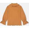 Super Soft Brushed Rib Mock Neck Frilled Top, Golden Yellow - T-Shirts - 3