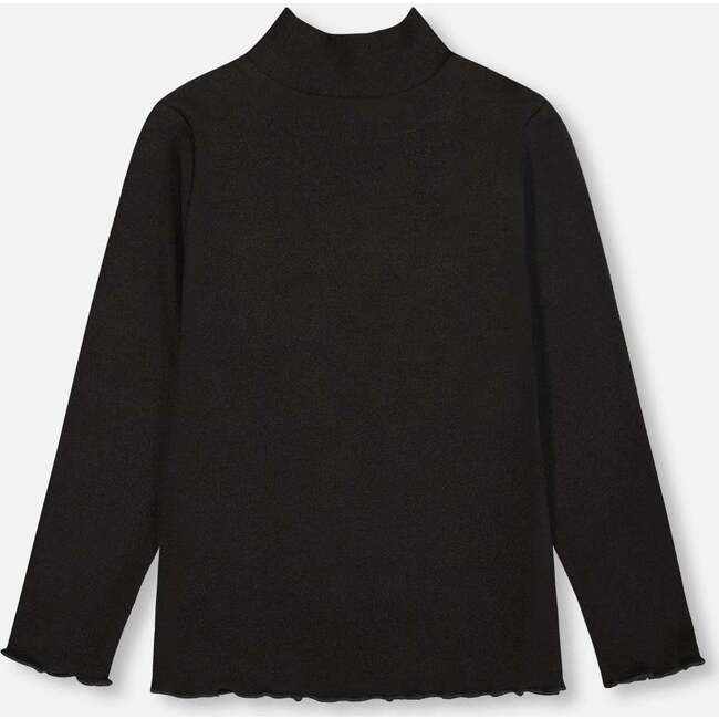 Super Soft Brushed Rib Mock Neck Top, Black - T-Shirts - 3