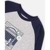 Headphone Print Raglan Sleeve Jersey T-Shirt, Grey Mix & Navy - T-Shirts - 5
