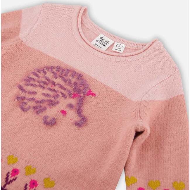 Hedgehog Intarsia Color-Block Knit Sweater Dress, Powder Pink - Dresses - 5