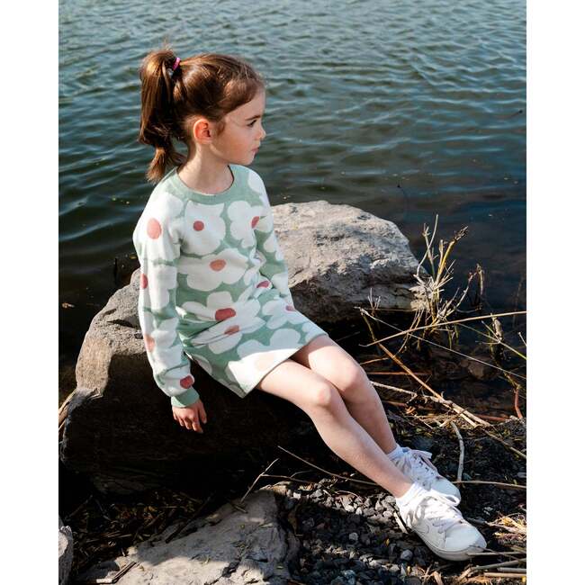 Retro Flowers Print Jacquard Knit Skirt, Sage Green - Skirts - 2
