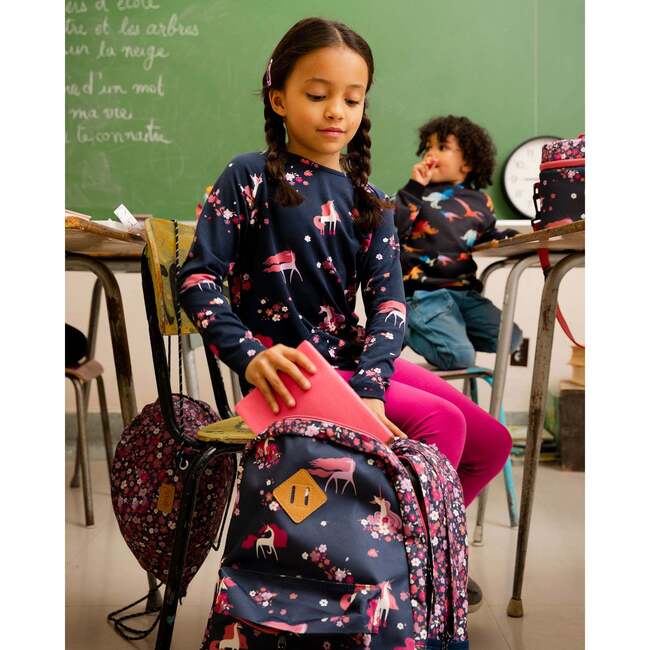 Flowery Unicorn Print Long Sleeve Jersey Tunic, Navy - Tunics - 2