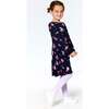 Flowery Unicorn Print Brushed Jersey Long Sleeve Dress, Navy - Dresses - 2