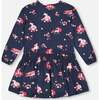 Flowery Unicorn Print Brushed Jersey Long Sleeve Dress, Navy - Dresses - 3