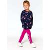 Flowery Unicorn Print Long Sleeve Jersey Tunic, Navy - Tunics - 3