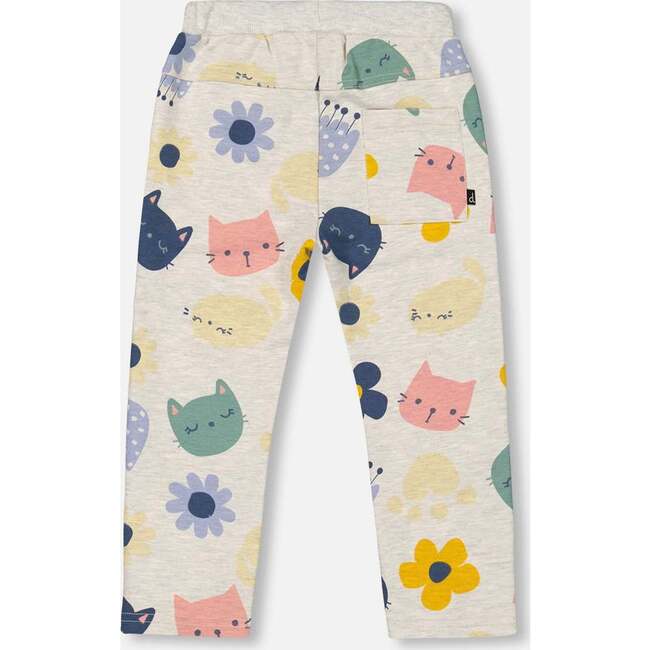 Flowery Cats Print Sweatpants, Oatmeal - Sweatpants - 2