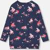 Flowery Unicorn Print Long Sleeve Jersey Tunic, Navy - Tunics - 4