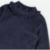 Fluid Ribbed Fabric Mock Neck Long Sleeve Denim Top, Blue - T-Shirts - 4