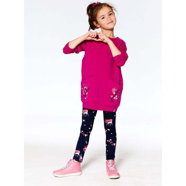 Flowery Unicorn Print Brushed Jersey Leggings, Navy
