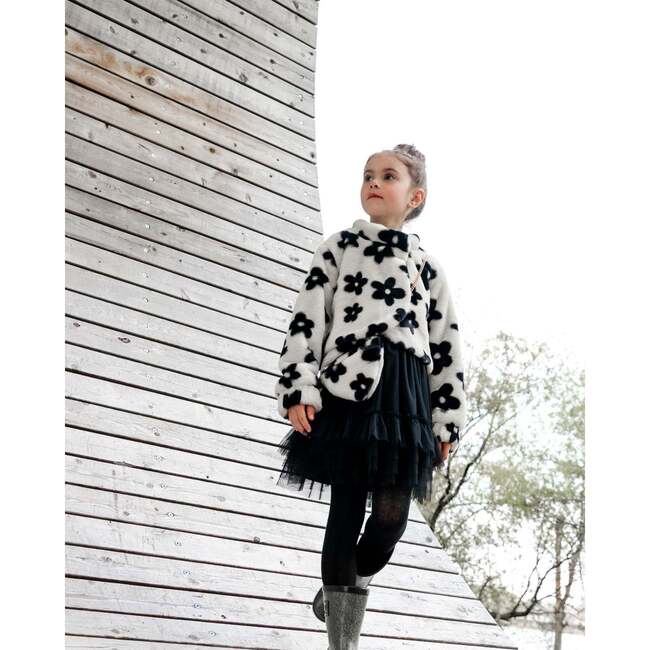 Floral Print Faux Fur Jacket, Off-White & Black - Jackets - 2