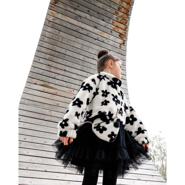 Floral Print Faux Fur Shoulder Bag, Off-White & Black - Bags - 2