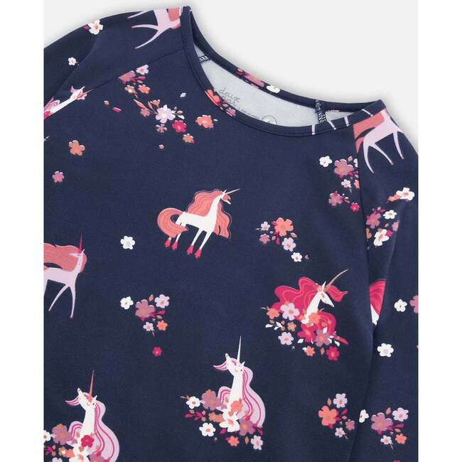 Flowery Unicorn Print Long Sleeve Jersey Tunic, Navy - Tunics - 5