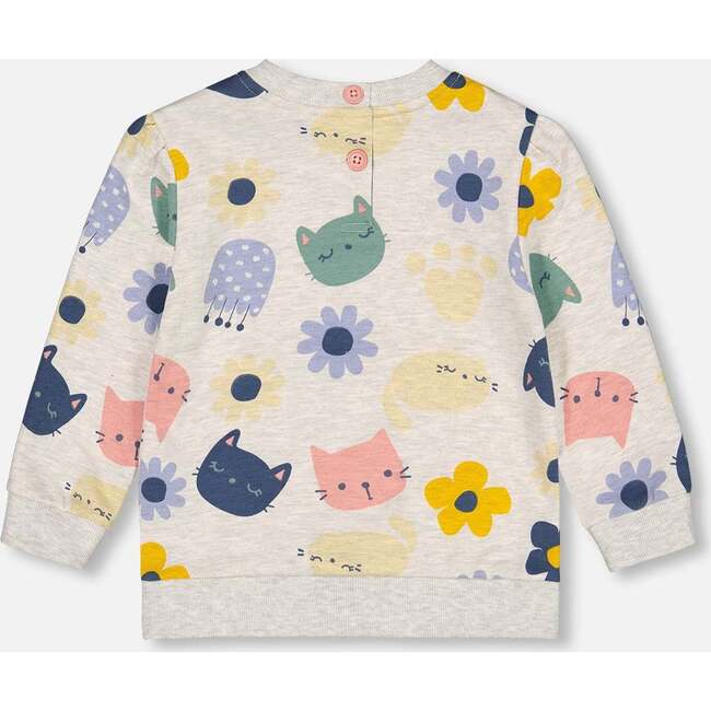 Flowery Cats Print Sweatshirt, Oatmeal - Sweatshirts - 3