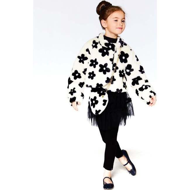 Floral Print Faux Fur Jacket, Off-White & Black - Jackets - 3