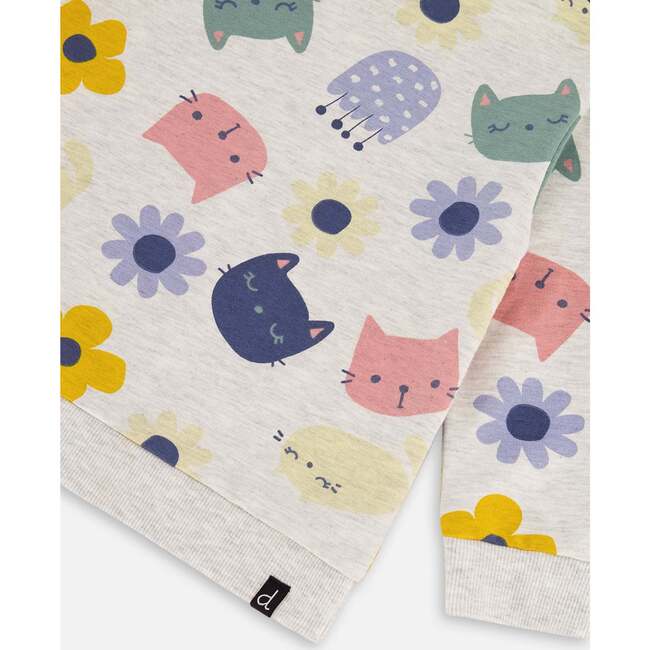 Flowery Cats Print Sweatshirt, Oatmeal - Sweatshirts - 4