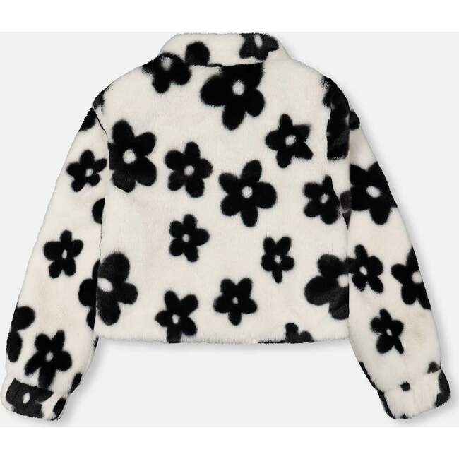 Floral Print Faux Fur Jacket, Off-White & Black - Jackets - 4