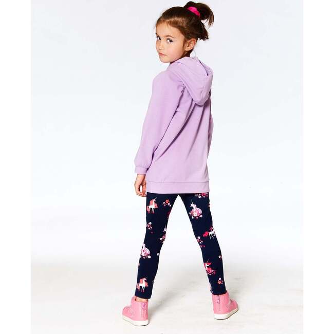 Flowery Unicorn Print Brushed Jersey Leggings, Navy - Leggings - 4