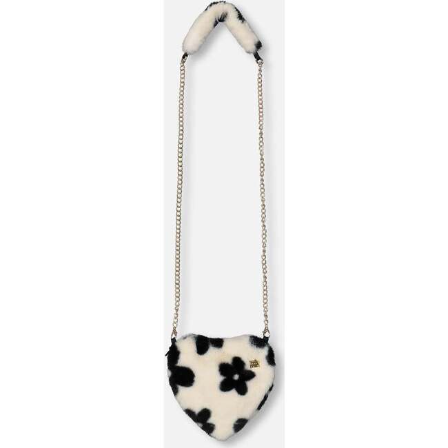 Floral Print Faux Fur Shoulder Bag, Off-White & Black - Bags - 4