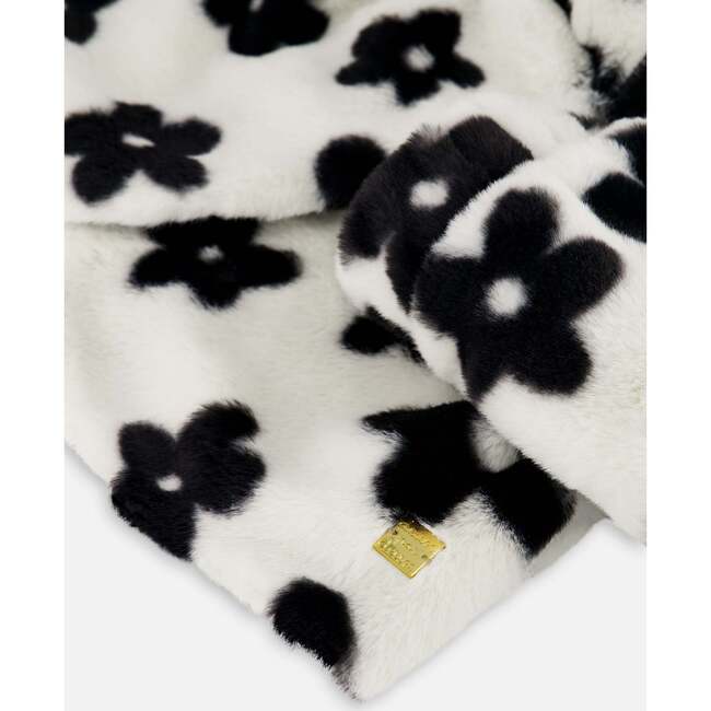 Floral Print Faux Fur Jacket, Off-White & Black - Jackets - 5