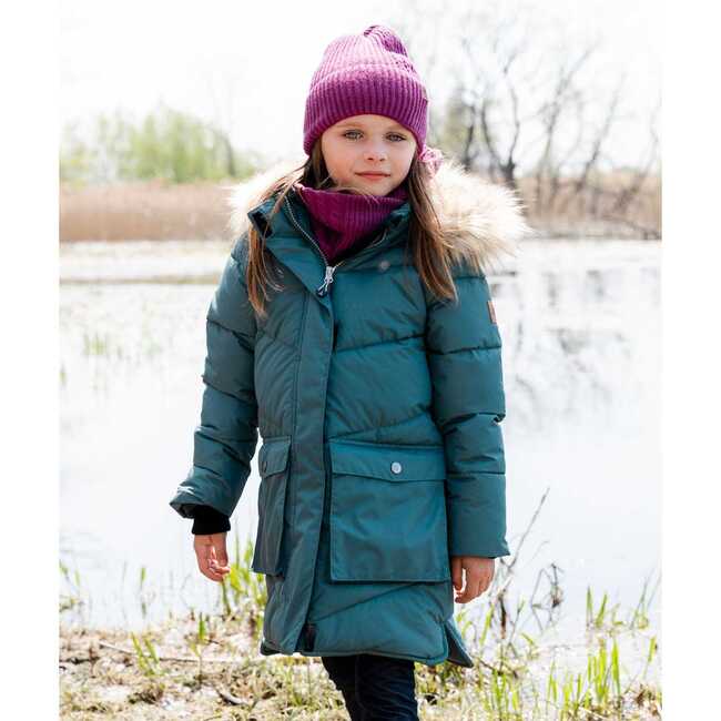 Faux Fur Hooded Puffy Long Coat, Green - Jackets - 2