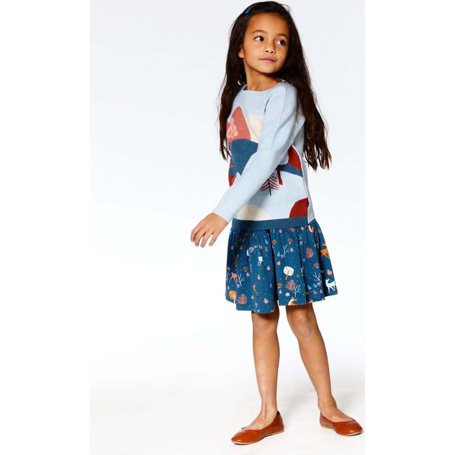 Fawns & Apples Print Brushed Jersey Skirt, Teal Blue - Skirts - 2
