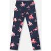 Flowery Unicorn Print Brushed Jersey Leggings, Navy - Leggings - 5