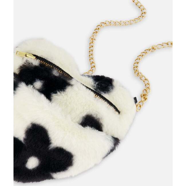 Floral Print Faux Fur Shoulder Bag, Off-White & Black - Bags - 5