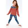 Fawns & Apples Print Brushed Jersey Leggings, Teal Blue - Leggings - 3