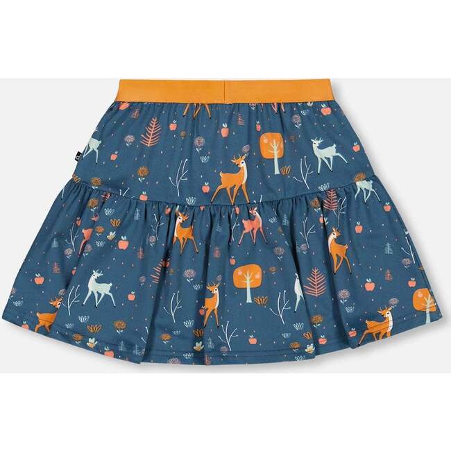 Fawns & Apples Print Brushed Jersey Skirt, Teal Blue - Skirts - 3