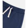 Fleece Drawstring Sweatpants, Indigo Blue - Sweatpants - 4