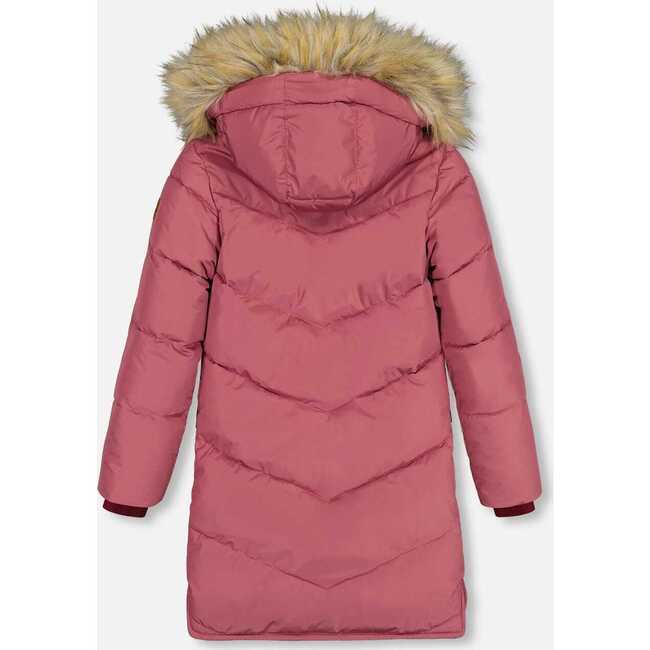 Faux Fur Hooded Puffy Long Coat, Burgundy - Jackets - 3