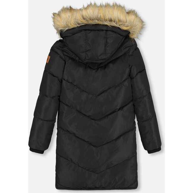 Faux Fur Hooded Puffy Long Coat, Black - Jackets - 3