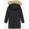 Faux Fur Hooded Puffy Long Coat, Black - Jackets - 3