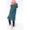 Faux Fur Hooded Puffy Long Coat, Green - Jackets - 3