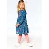 Fawns & Apples Print Brushed Jersey Long Sleeve Dress, Teal Blue - Dresses - 3