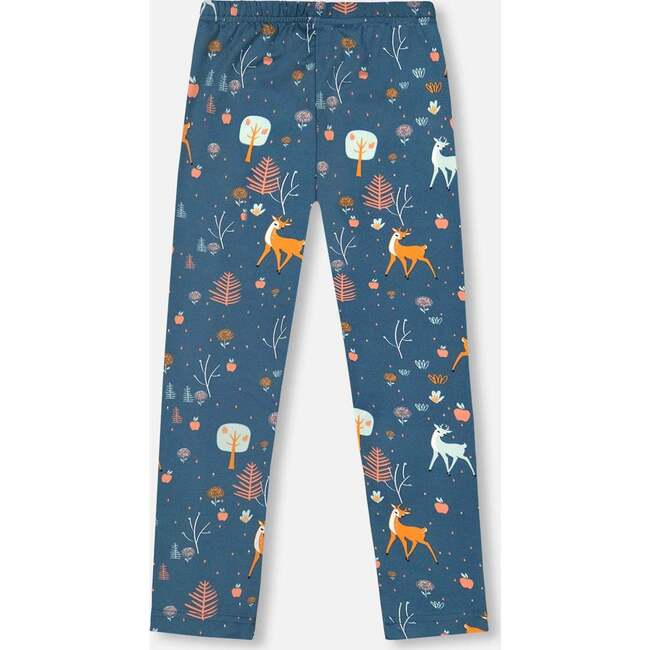 Fawns & Apples Print Brushed Jersey Leggings, Teal Blue - Leggings - 4