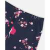 Flowery Unicorn Print Brushed Jersey Leggings, Navy - Leggings - 6