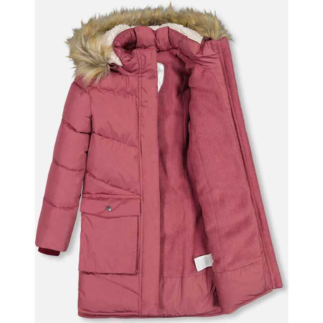 Faux Fur Hooded Puffy Long Coat, Burgundy - Jackets - 4