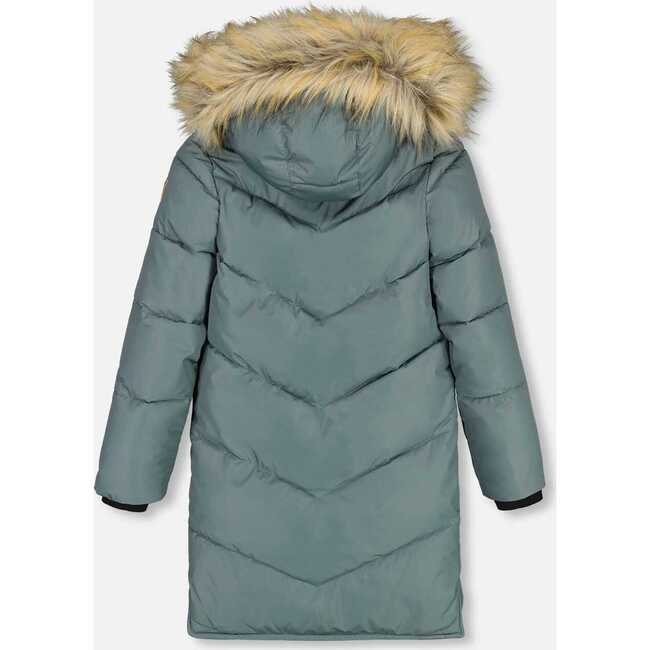 Faux Fur Hooded Puffy Long Coat, Green - Jackets - 4