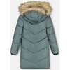 Faux Fur Hooded Puffy Long Coat, Green - Jackets - 4